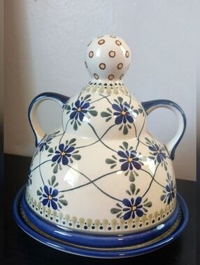 Polish Pottery Blue Rose Cheese Lady